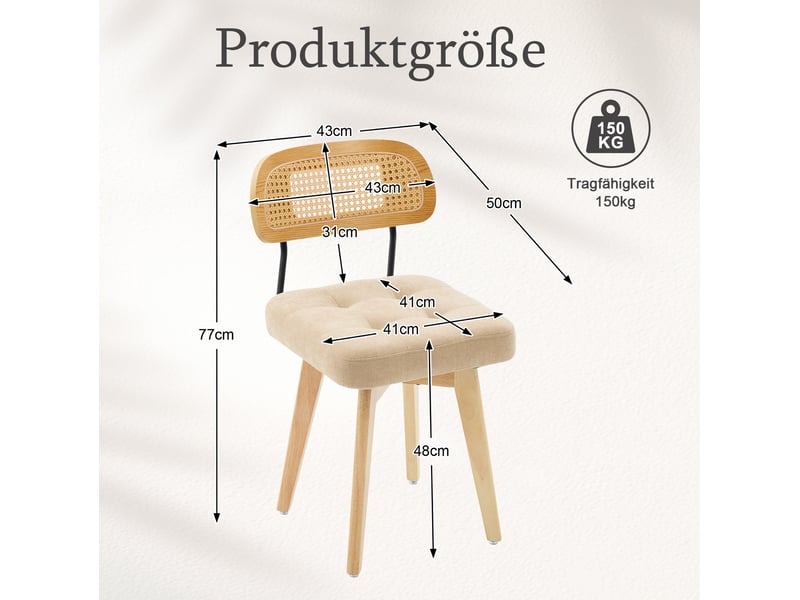  Lot de 2 chaises pivotantes 360° en chenille kaki, dossier en rotin tressé, style mid-century moderne  - Conforama E