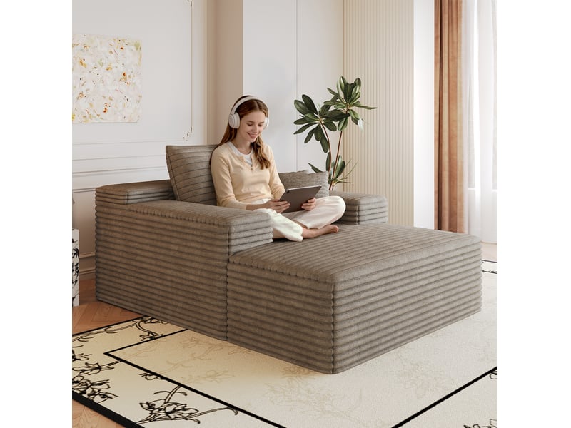  Méridienne 1 place 115 x 159 x 83 cm en velours côtelé camel  - Conforama D