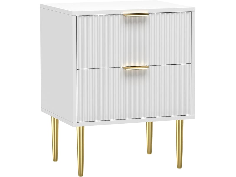  Table de chevet moderne à 2 tiroirs rainurés – rangement compact – pieds métal doré – idéale pour chambre, salon, entrée PHO_0ZGPVKE5 - Conforama A