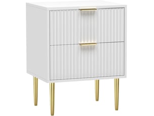 Table de chevet moderne à 2 tiroirs rainurés – rangement compact – pieds métal doré – idéale pour chambre, salon, entrée