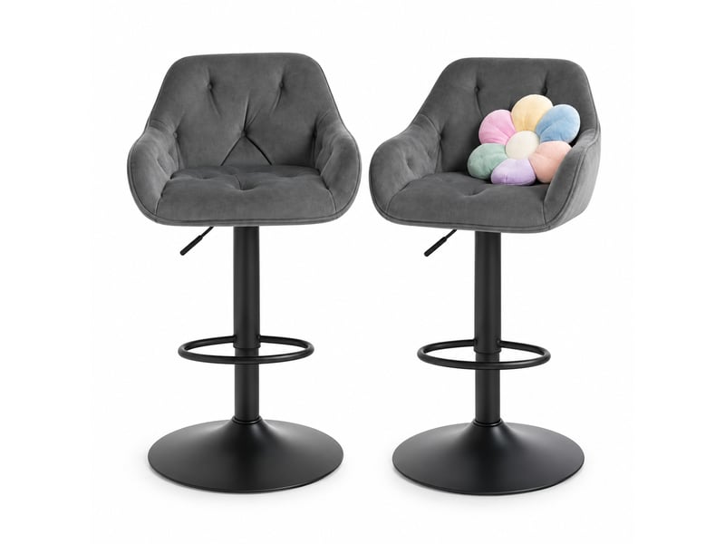 Lot de 2 tabourets de bar réglables et pivotants en velours gris foncé - Conforama A