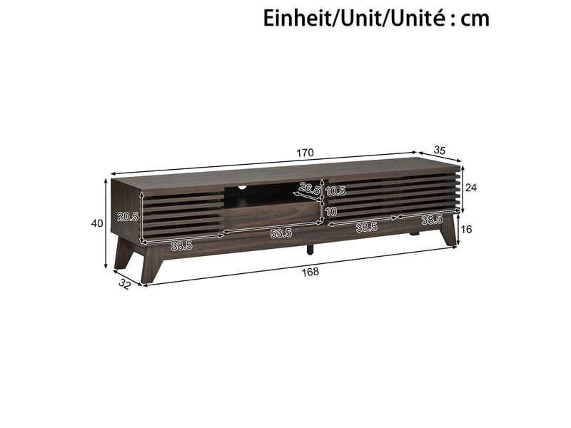  Meuble tv bas 170 cm, finition noyer, avec façades rainurées  - Conforama C