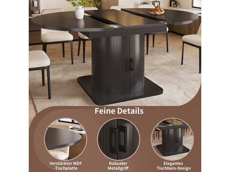  Noir table à manger extensible avec rangement, design moderne, structure fonctionnelle pour cuisine et salle à manger  - Conforama C
