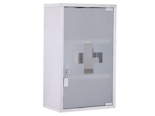 Armoire à pharmacie murale en acier inoxydable avec 3 étagères et serrure, idéale pour les premiers secours.