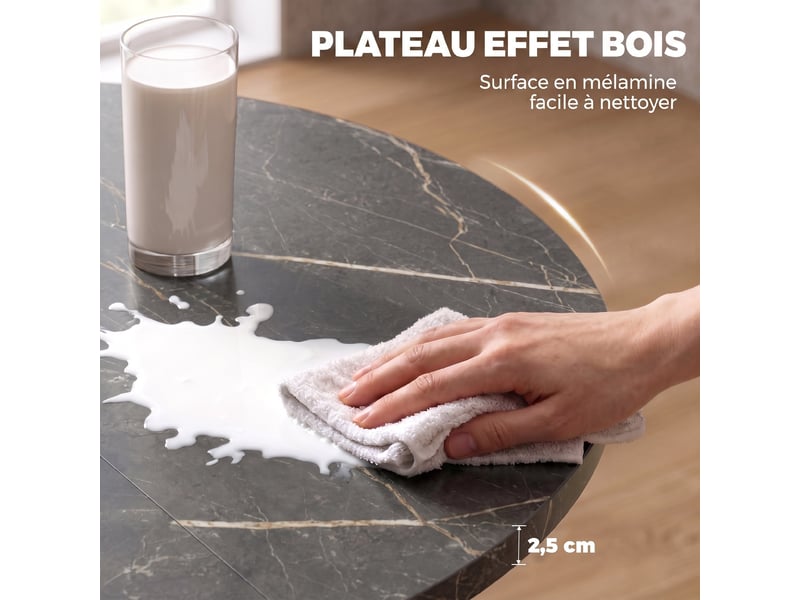Table à manger extensible ovale pour 4 à 6 personnes, effet marbre noir, table de cuisine avec rallonge 100-135 cm - Conforama R