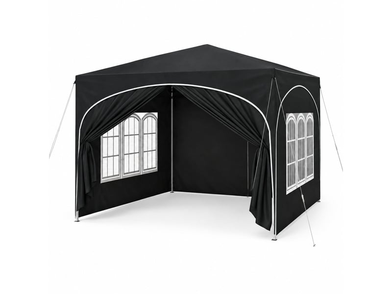 Tonnelle pliante 300x300 cm grise en métal et tissu oxford, 4 parois amovibles avec protection uv 50+ - Conforama A