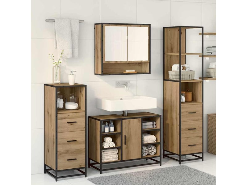 Ensemble de mobilier de salle de bain 3 pc chêne artisanal cf64306 - Conforama D