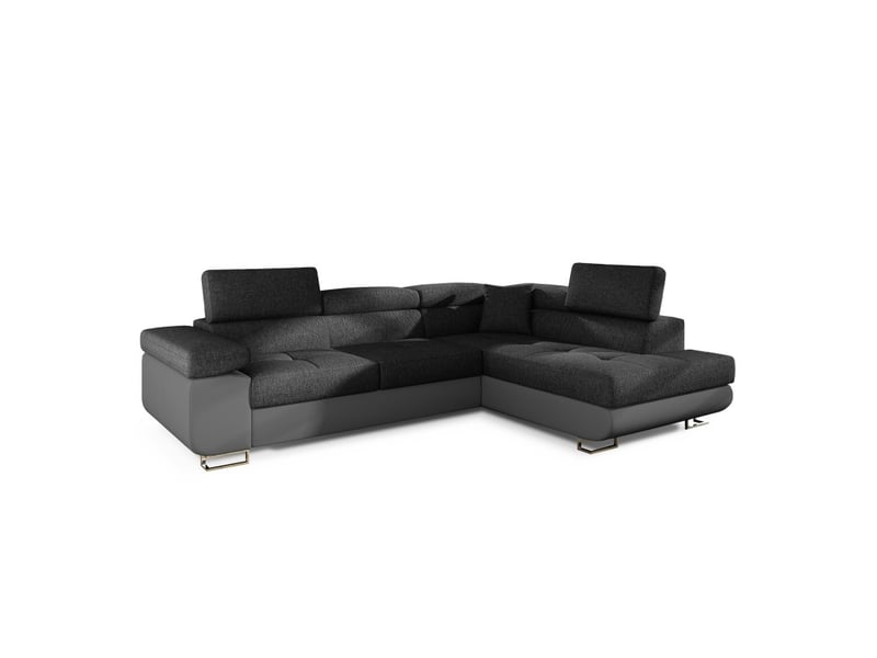 Canapé d'angle convertible menton gris foncé et gris – angle droit avec coffre  - Conforama A