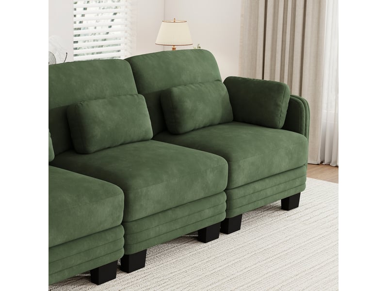  Canapé modulable 2 places 176x88x88 cm, accoudoirs et coussins de soutien, cadre en bois, chenille, vert  - Conforama E