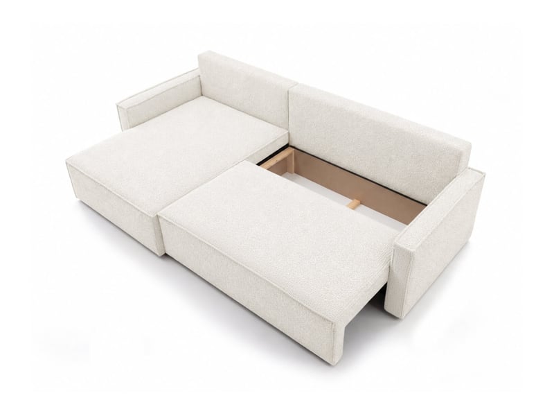  Farah - canapé d'angle max réversible et convertible 5 places accoudoirs slim en tissu bouclettes généreuses  - Conforama D