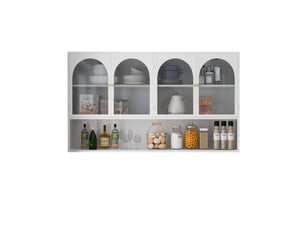 Armoire murale 120 cm, 4 portes, rangement vertical, design minimaliste, en métal blanc et verre gris, pour la cuisine
