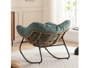 Fauteuil à bascule moderne 95 x 107 x 83 cm vert en chenille, cadre métallique pour salon, chambre et bureau