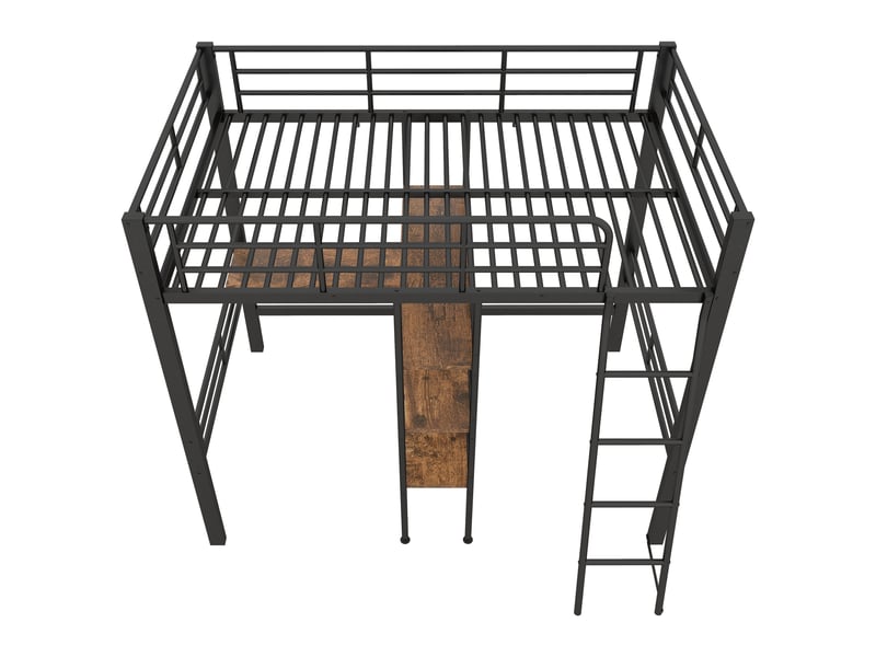 Lit mezzanine 90x200 cm noir avec bureau, étagères, garde-corps et échelle - Conforama E