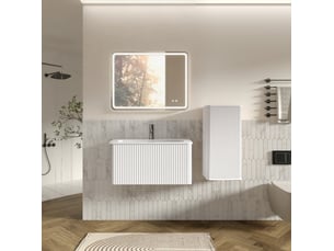 Armoire de salle de bain moderne avec miroir led, meuble sous vasque et colonne pour salle de bain, blanc