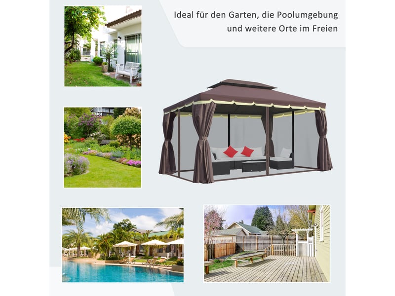 Pavillon de jardin - outsunny - dimensions - couleur café - cadre en aluminium robuste 390x290x280cm - Conforama E