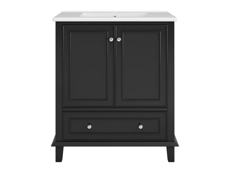  Meuble sous vasque avec 2 portes, 1 tiroir et étagère réglable, vasque en céramique pour salle de bain, 73×45×87 cm  - Conforama A