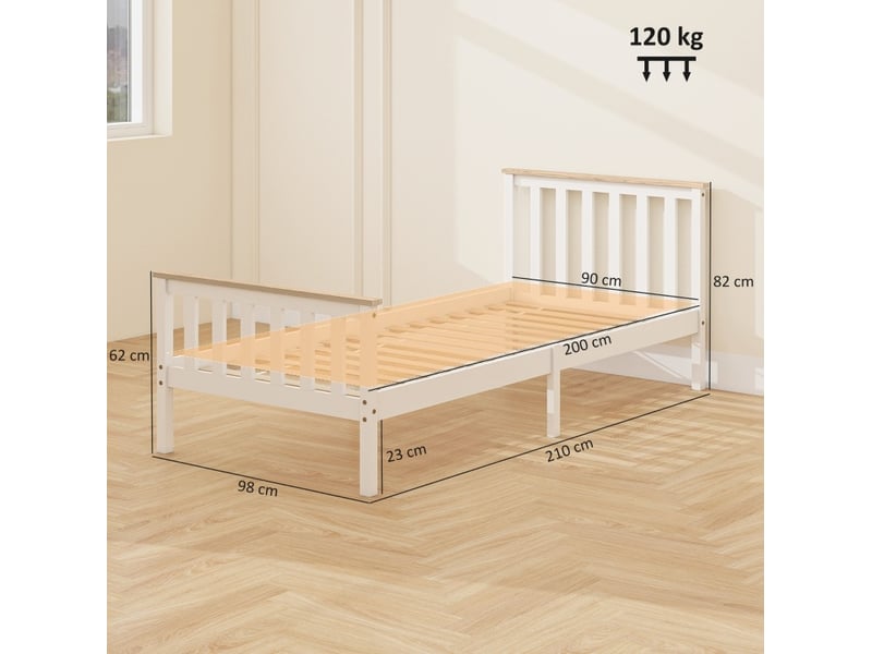  Elvmi cadre de lit simple en bois massif de pin blanc avec lattes, rangement sous le lit et design naturel pour chambre moderne  - Conforama C