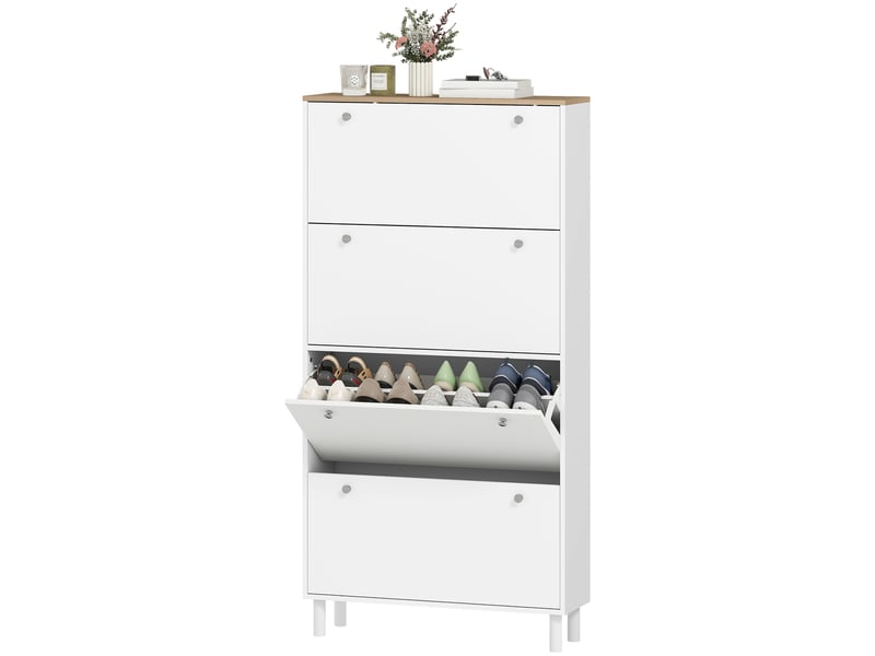  Meuble à chaussures étroit avec 4 tiroirs inclinables et étagères réglables pour 24 à 32 paires de chaussures, 80 x 23,5 x 157 cm, blanc  - Conforama B