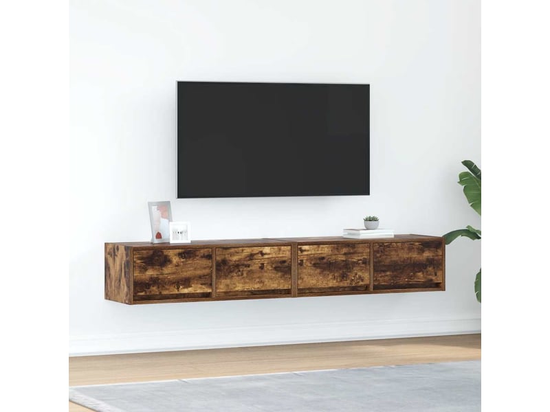 Lot de 2 meuble tv bas salon chêne fumé 80x31x25,5 cm bois d'ingénierie shl57742  - Conforama B