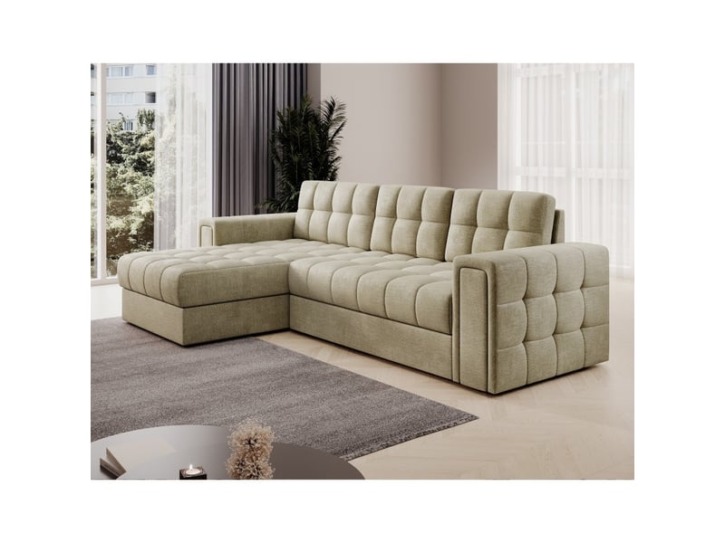  Canapé d'angle convertible kapitara beige réversible avec coffre de rangement  - Conforama E