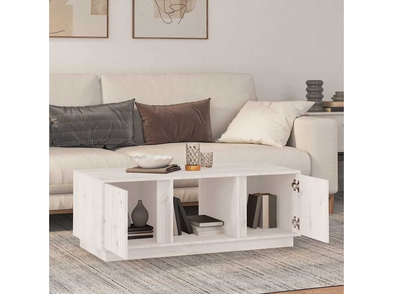  Table basse - table de salon - table à thé blanc 110x50x40 cm bois massif de pin  - Conforama C