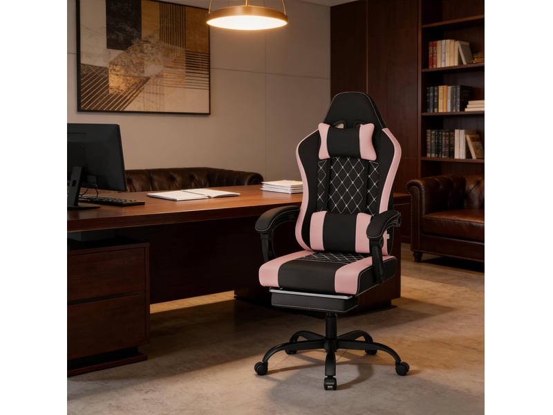  Chaise gaming ergonomique bicolore avec massage usb, repose-pieds et dossier inclinable 90° à 145°, pour le bureau  - Conforama E