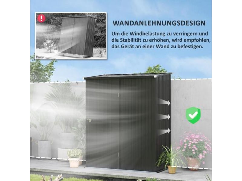  Abri de jardin en acier galvanisé, 1,34 m², toit monopente, verrouillable, 161,5x94,5x196 cm, noir  - Conforama E