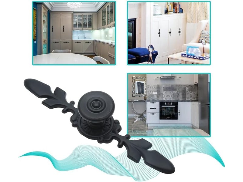  Pack de 6 tireurs rétro noirs avec plaque de base, poignées pour la cuisine, les commodes, les meubles et les armoires avec vis  - Conforama B