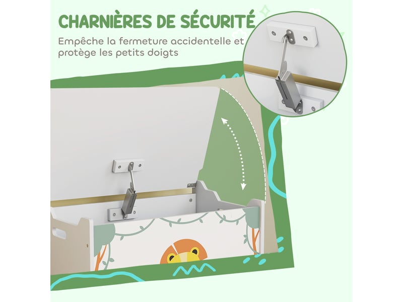  Coffre à jouets avec couvercle, coffre de rangement enfant avec charnières de sécurité, 60 x 37 x 39 cm, vert  - Conforama E