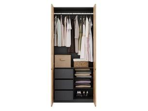 Armoire modenvie 4 portes 90 x 50 x 200 cm avec penderie et 3 tiroirs décor chêne