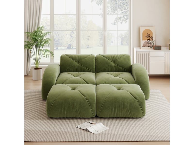  Canapé modulaire 2 places en chenille avec mousse 32d et structure sans cadre, pour salon, vert  - Conforama C