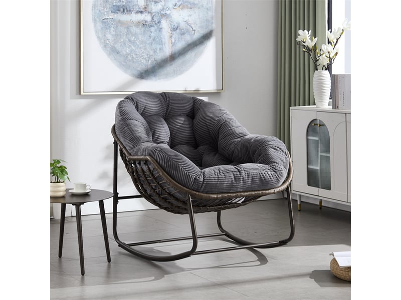  Fauteuil à bascule en rotin avec coussin rembourré et dossier pour extérieur  - Conforama B
