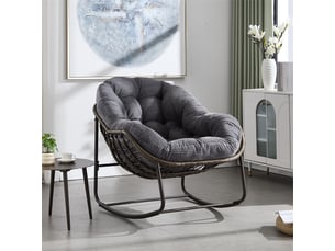 Fauteuil à bascule en rotin avec coussin rembourré et dossier pour extérieur