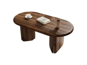 Table basse ovale 99 x 50 x 40 cm, pieds massifs et charge maximale 40 kg, mdf effet noyer