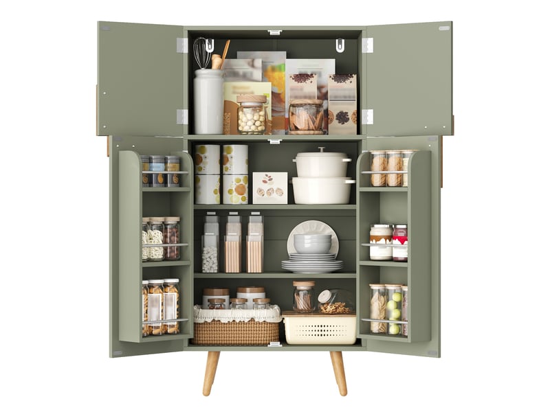  Armoire de rangement cuisine 60x35x120 cm verte avec 4 portes, étagères réglables et rangements de porte  - Conforama A