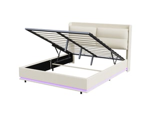 Lit double 140x200 cm , led, lit 2 place avec usb et type-c, beige, velours,cadre de lit coffre 140x200 cm, lit 2 place
