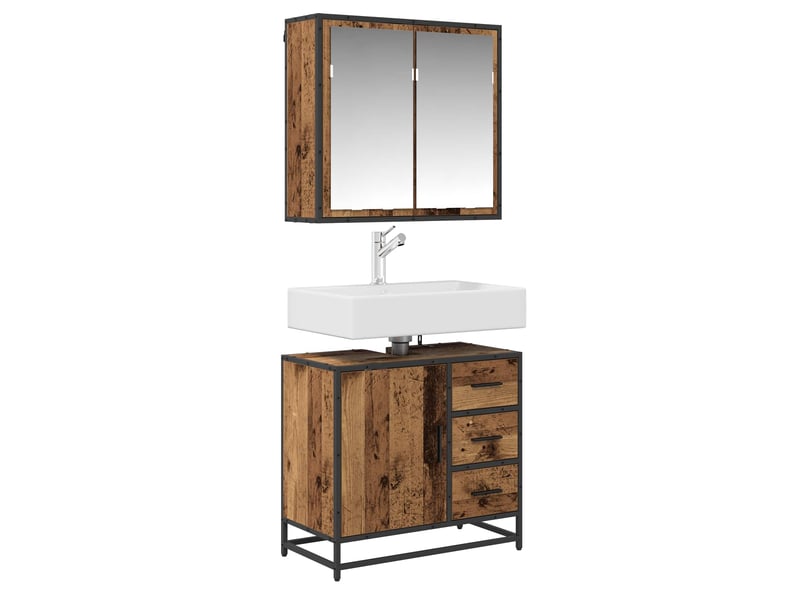  Ensemble de mobilier de salle de bain 2 pc bois ancien cf64020  - Conforama C