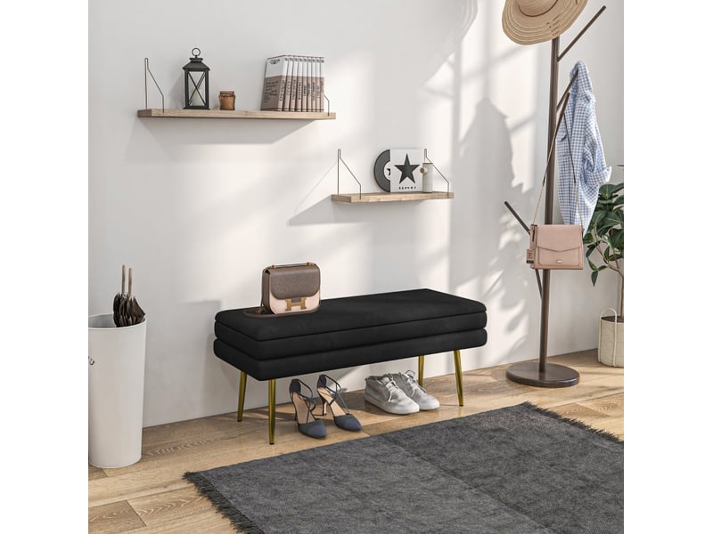  Banquette de rangement 100x37,5x42 cm aspect velours noir  - Conforama B