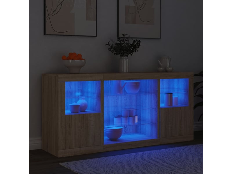 Buffet - bahut - meuble de rangement avec lumières led chêne sonoma 142,5x37x67 cm - Conforama D