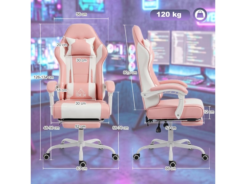  Chaise gamer rivorot ergonomique inclinable massage lombaire rose  - Conforama E