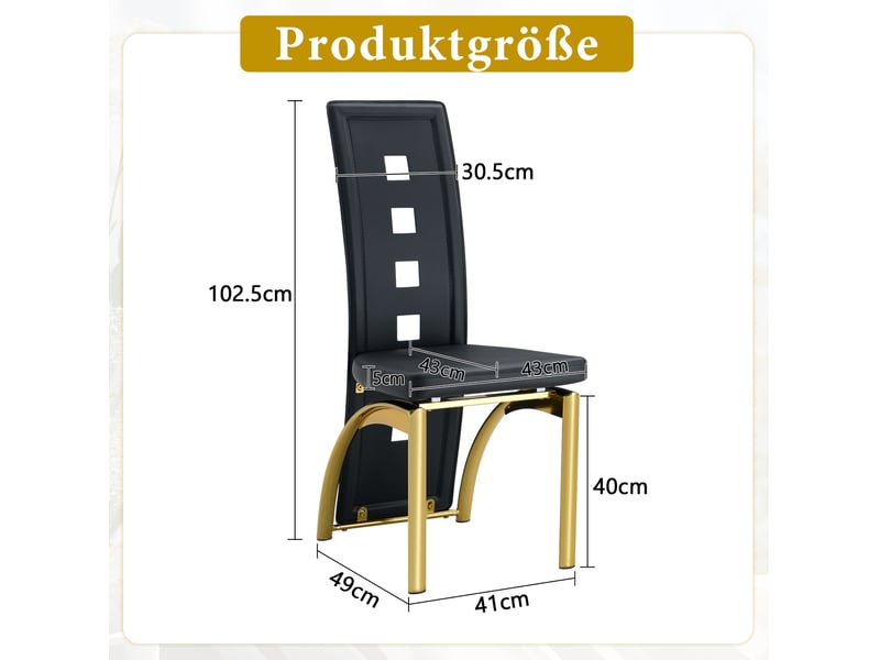  Lot de 6 chaises de salle à manger à dossier ajouré noir et doré homvra  - Conforama D