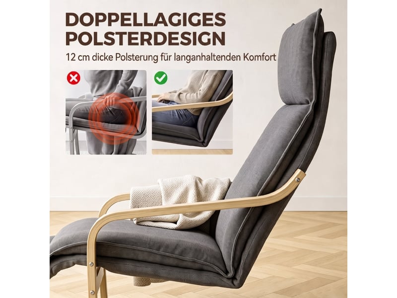  Fauteuil à bascule,90x67x105 cm,avec repose-pieds,polyester,gris foncé  - Conforama E