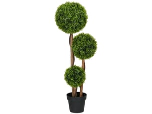 Grand buis artificiel, 110 cm, plante artificielle résistante aux uv avec 3 boules pour salon, chambre, bureau, jardin