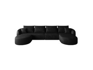 Canapé d'angle en u 6 places en tissu noir, modulaire sans montage, confort moelleux pour salon