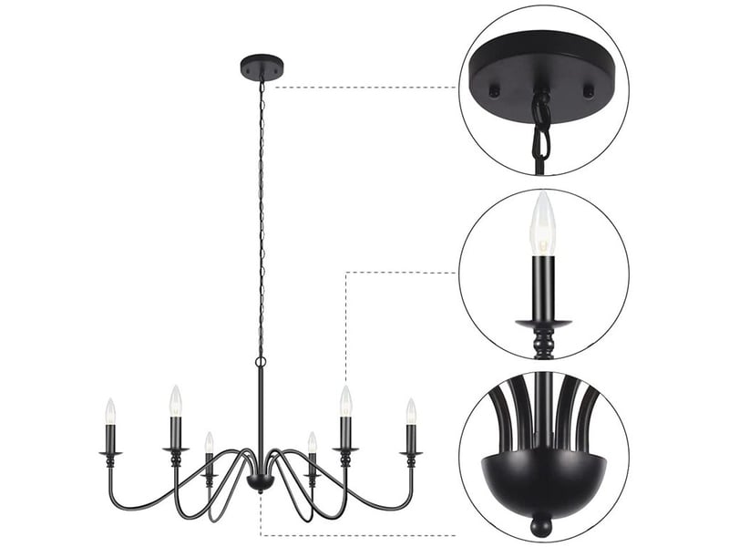  Lustre industriel, 6 lumières suspension luminaire industrielle lustre salle à manger, e14  - Conforama A