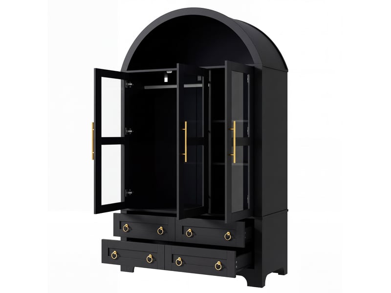  Armoire avec 3 portes vitrées, 4 tiroirs et led 110x50x186 cm noir  - Conforama D