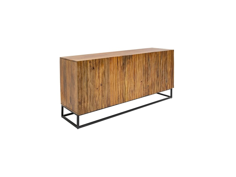  Buffet orkan 160 cm en bois massif de manguier sculpté – 3 portes et piètement noir  - Conforama A