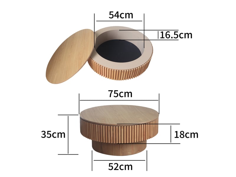 Table basse ronde avec rangement, bois naturel, 75 x 75 x 35 cm  - Conforama E