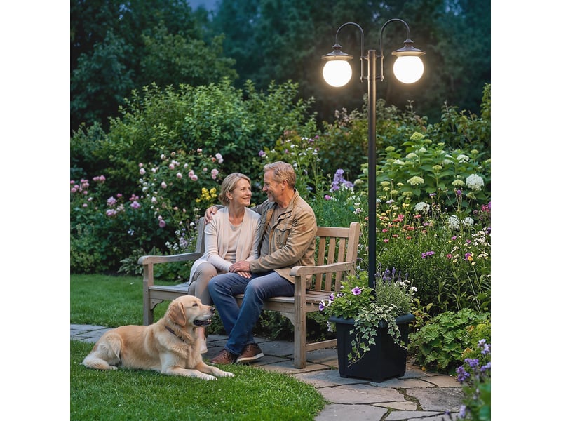  Lampadaire solaire jardin réglable 182 cm, 2 têtes, détecteur mouvement, ip44.  - Conforama C