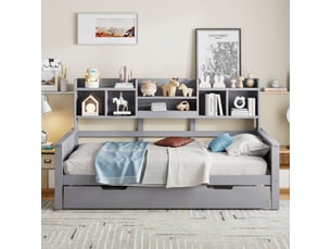 Lit gigogne 90x200 cm REDOM   coloris gris